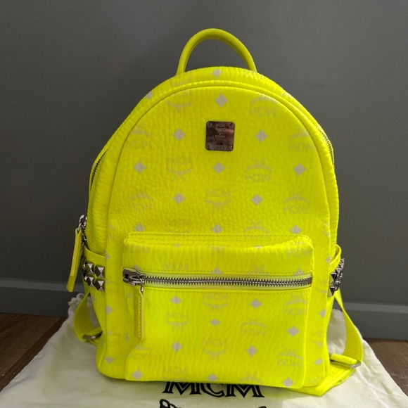 *RARE* Brand New MCM Neon Yellow Stark Backpack size 32